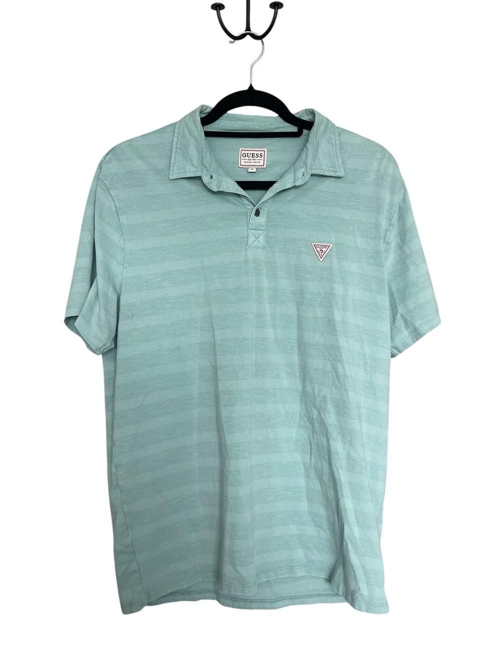 Guess Men’s Mint Green Striped Polo Shirt